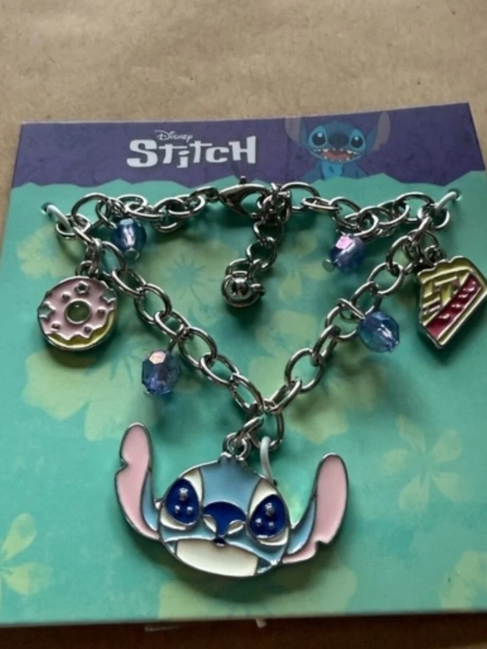 💙▪️Disney ▪️Stitch Silver Charm Bracelet with Pink and Blue Accents